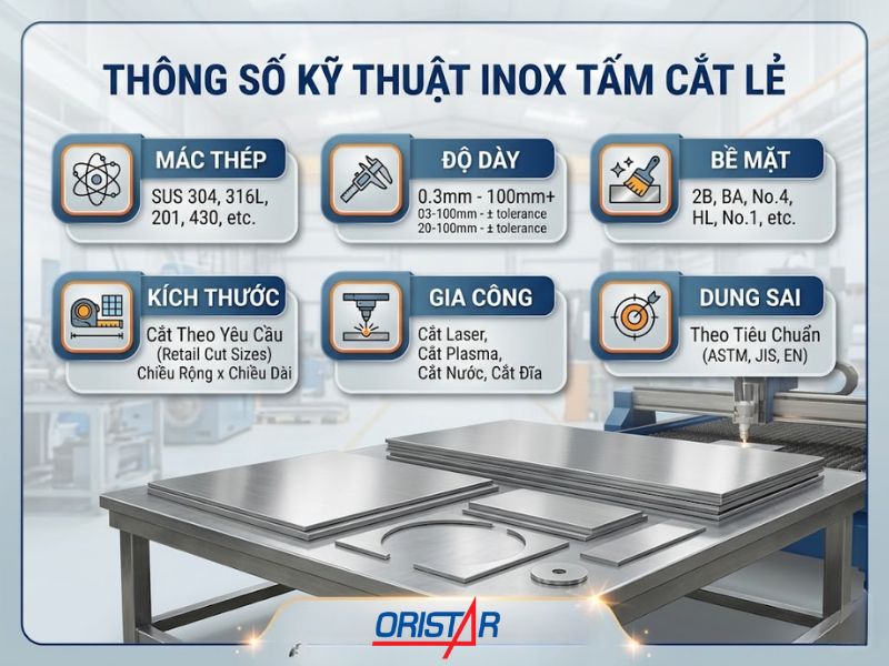 Thông số kỹ thuật inox tấm cắt lẻ